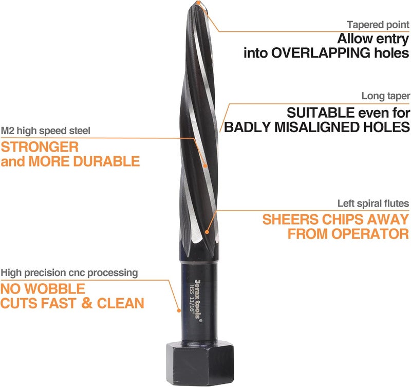 Jerax tools H.S.S Aligning Reamer, 11/16" Cutter Diameter with Hex Shank, Spiral Flute - Image 3